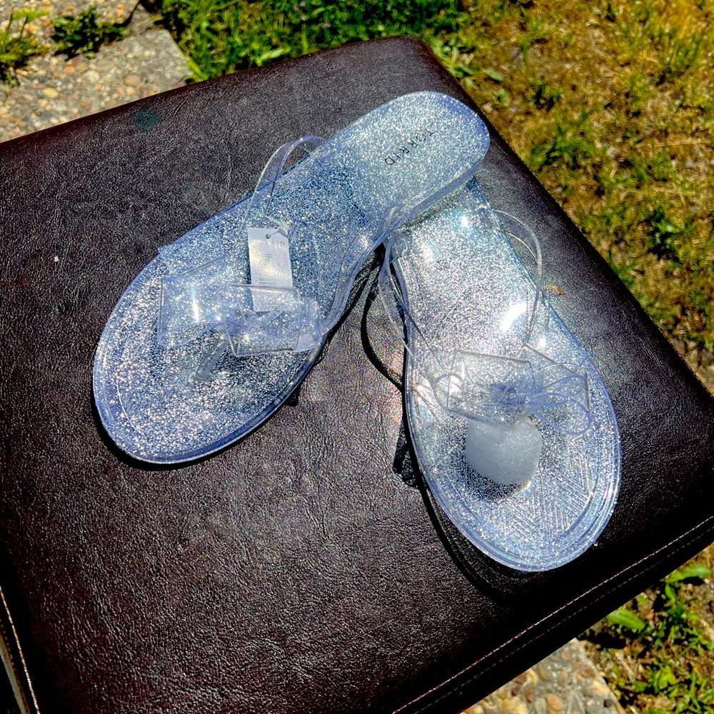 Clear jelly flip flops size 12